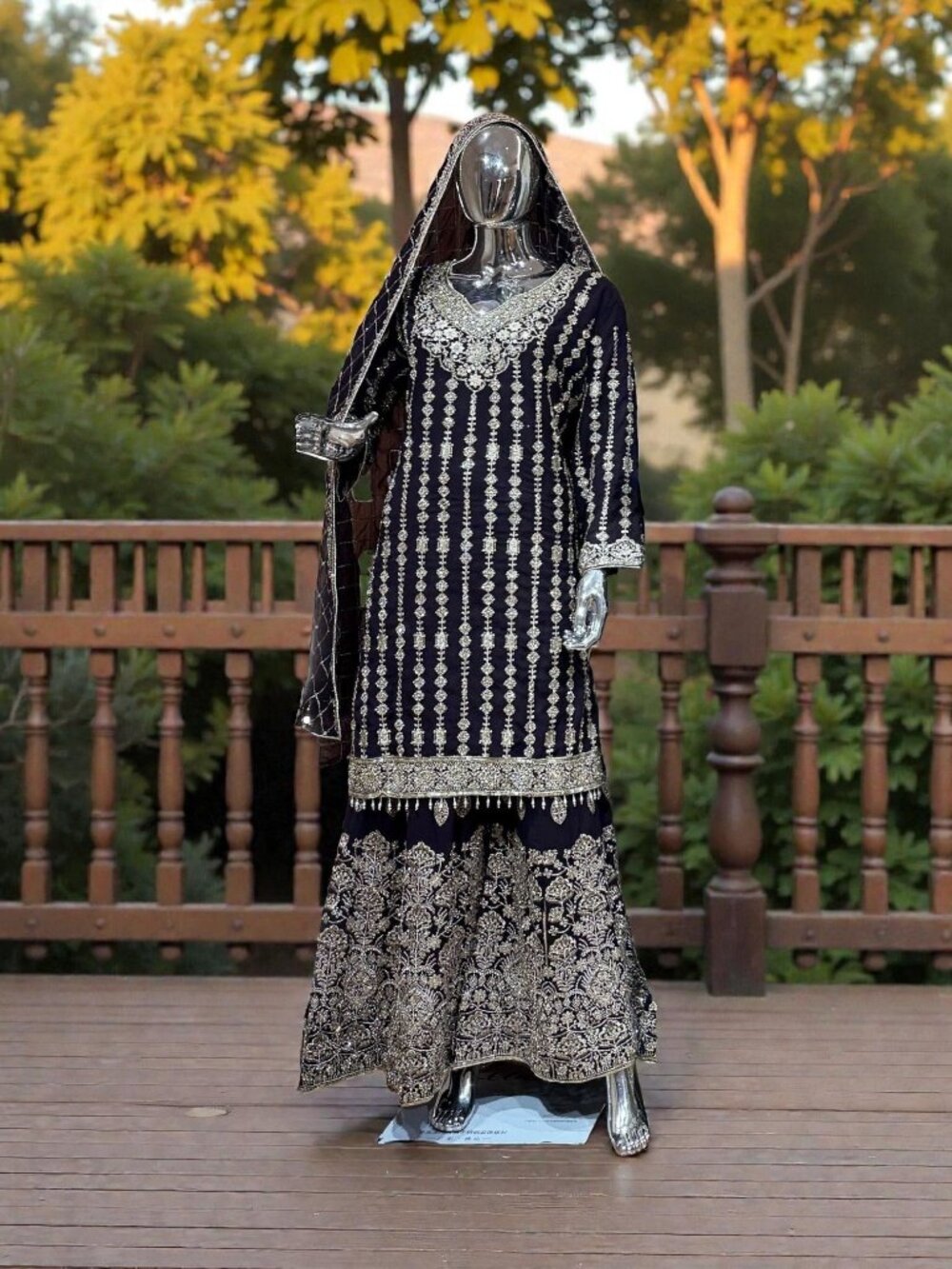 Star Georgette Russian Plazo Dress, Cultural Wear for Women